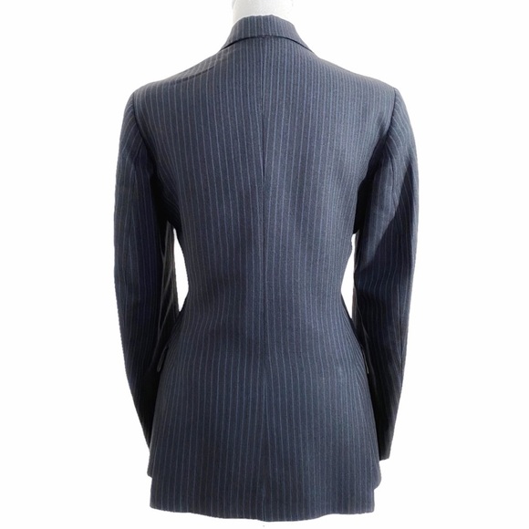 PYTCHLEY VINTAGE WOOL BLEND LONG GREY BLUE STRIPED NOTCHED LAPEL BLAZER - Picture 3 of 10